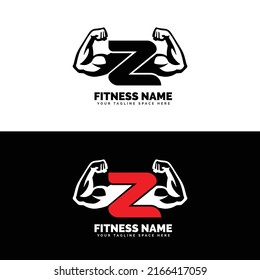 Muscular arm letter Z logo design Letter "Z" arm biceps in negative space. Simple, excellent, minimal logo design suitable for gym, fitness apparel, gear, sports, etc
