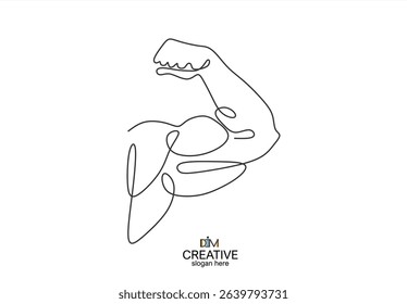 Muscular Arm Line Art Strength and Fitness Illustration.  line icon-continuous line drawing. Editable stroke.
