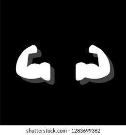 Muscular arm. White flat simple icon with shadow