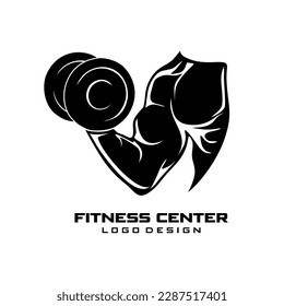Muscular arms lifting weights vector for gym and fitness center logos