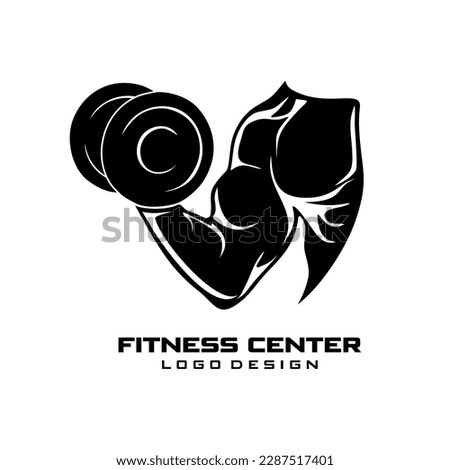 Muscular arms lifting weights vector for gym and fitness center logos