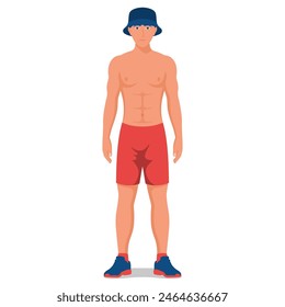 Muscular athlete with athletic torso. Healthy lifestyle and body care. The young man is physically developed. Vector illustration flat design. Isolated on white background.