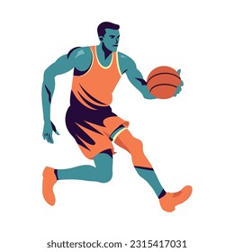 Muscular athlete dribbling basketball ball icon isolated