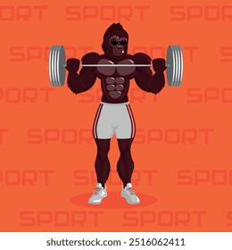 muscular athlete lifts barbell in gorilla guise