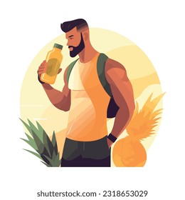 Muscular athlete man, holding water bottle icon isolated