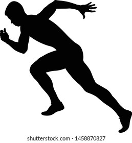 muscular athlete runner sprinter start running black silhouette