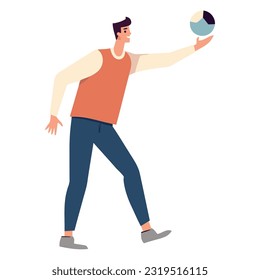 Muscular athlete wins tennis competition with joy icon isolated
