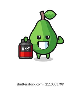 the muscular avocado character is holding a protein supplement , cute style design for t shirt, sticker, logo element