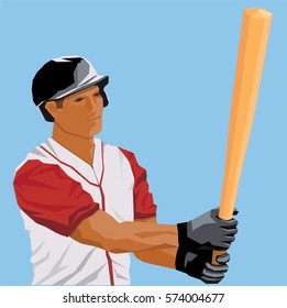 muscular baseball player with wood bat