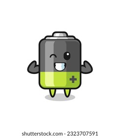 the muscular battery character is posing showing his muscles , cute style design for t shirt, sticker, logo element