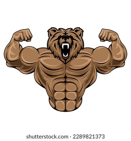 Muscular bear illustration. Suitable for fitness logos, bodybuilders, gym athletes