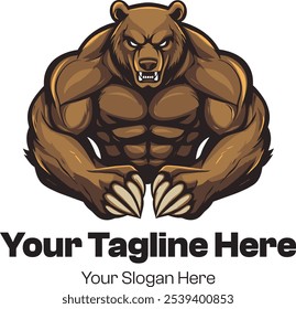 Muscular Bear Mascot Logo with Fierce Expression and Clenched Claws for Strong Branding