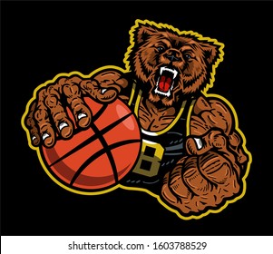muscular bears basketball player mascot for school, college or league
