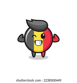 the muscular belgium flag badge character is posing showing his muscles , cute style design for t shirt, sticker, logo element
