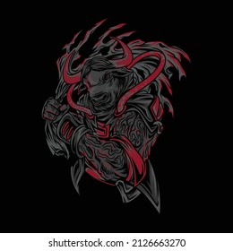 Muscular bison character illustration with neon color style