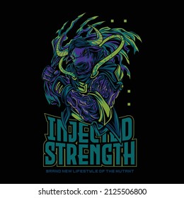 Muscular bison illustration with poster style