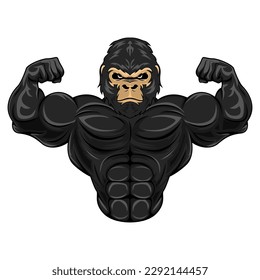 Muskelschwarze Gorilla-Maskottchen. Gorilla Bodybuilder