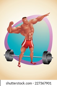 Muscular black guy posing in the gym