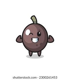 the muscular black olive character is posing showing his muscles , cute style design for t shirt, sticker, logo element
