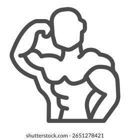 Corpo muscular do atleta homem linha ícone, conceito de construção do corpo. Gráficos vetoriais. Musculatura homem construtor assinar em fundo branco, ícone de estilo de contorno para design móvel ou web