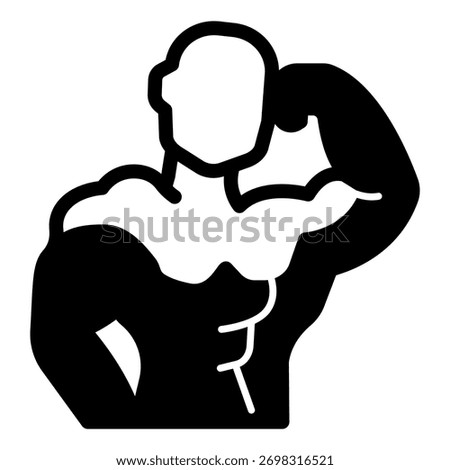Muscular body of athlete man solid icon, body building concept. Vector graphics. Bodybuilder man muscles sign on white background, glyph style icon for mobile or web design