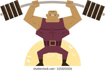A muscular body builder lifts heavy weight