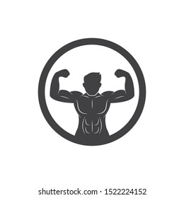 muscular body   icon logo badge of gym  vector illustration design