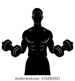 Muscular fisiculturista levantar dumbbells ícone vetorial ilustração