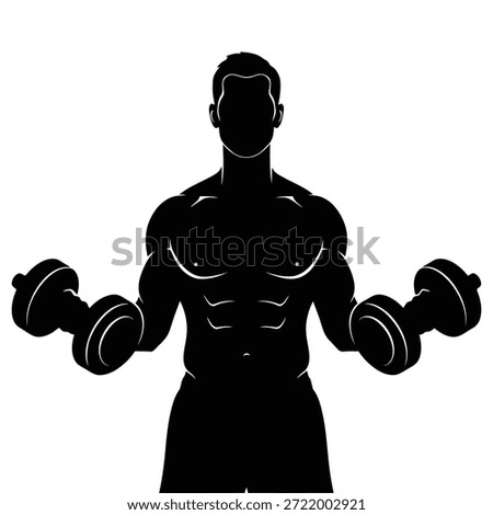Muscular bodybuilder lifting dumbbells vector icon illustration