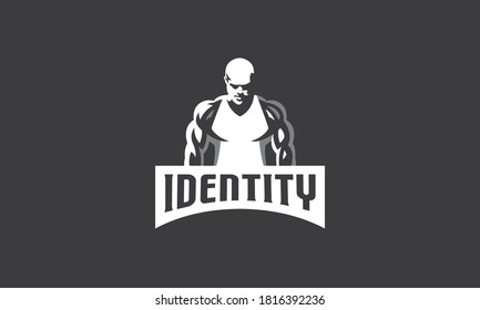 A muscular bodybuilder logo. A perfect logo for a gym, fitness center, gym accessories shop, personal trainer, etc.