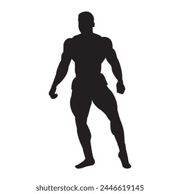Muscular bodybuilder vector silhouette illustration isolated on white background, fitness Sport man strong arms.
