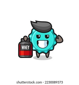the muscular bottle cap character is holding a protein supplement , cute style design for t shirt, sticker, logo element