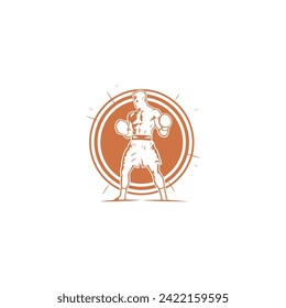 Muscular Boxer logo with boxing ring background - boxing emblem, logo design, illustration on white background