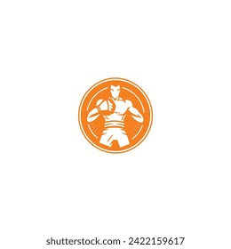 Muscular Boxer logo with boxing ring background - boxing emblem, logo design, illustration on white background