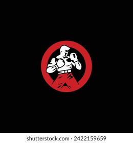 Muscular Boxer logo with boxing ring background - boxing emblem, logo design, illustration on white background