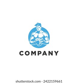Logo de Boxer Muscular con fondo de anillo de boxeo - emblema de boxeo, diseño de logotipo, ilustración de fondo blanco