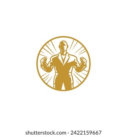 Muskel-Boxer-Logo mit Boxring-Hintergrund - Boxemblem, Logo-Design, Illustration auf weißem Hintergrund
