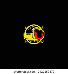Muscular Boxer logo with boxing ring background - boxing emblem, logo design, illustration on white background