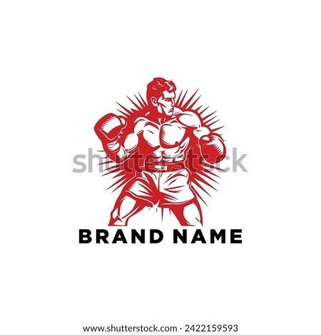 Muscular Boxer logo with boxing ring background - boxing emblem, logo design, illustration on white background