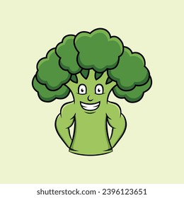 Muscular broccoli cartoon mascot character. vector illustration design 