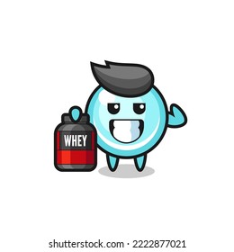 the muscular bubble character is holding a protein supplement , cute style design for t shirt, sticker, logo element