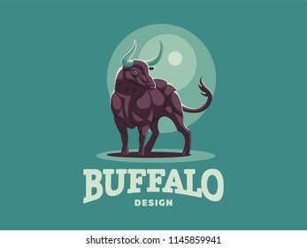 A muscular bull with large horns. Vector illustration.