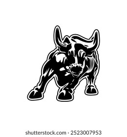 Аggressive muscular bull ready to attack. black white color tribal vector illustration