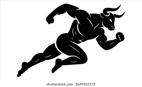 Touro muscular correndo com força e poder Vetor Ilustração