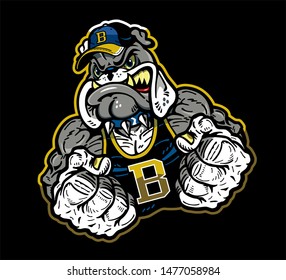 muscular bulldog team mascot with fists up for school, college or league sports