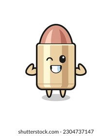 the muscular bullet character is posing showing his muscles , cute style design for t shirt, sticker, logo element