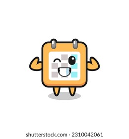 the muscular calendar character is posing showing his muscles , cute style design for t shirt, sticker, logo element