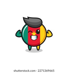 the muscular cameroon flag badge character is posing showing his muscles , cute style design for t shirt, sticker, logo element