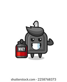 the muscular car key character is holding a protein supplement , cute style design for t shirt, sticker, logo element