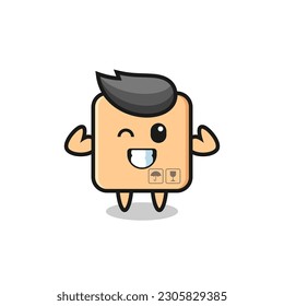 the muscular cardboard box character is posing showing his muscles , cute style design for t shirt, sticker, logo element
